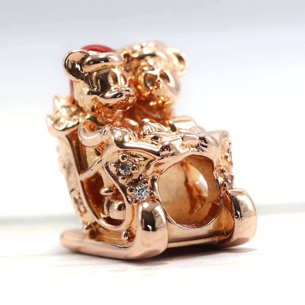 Pandora Charm Disney Mickey and Minnie Christmas Sleigh ALE MET Rose